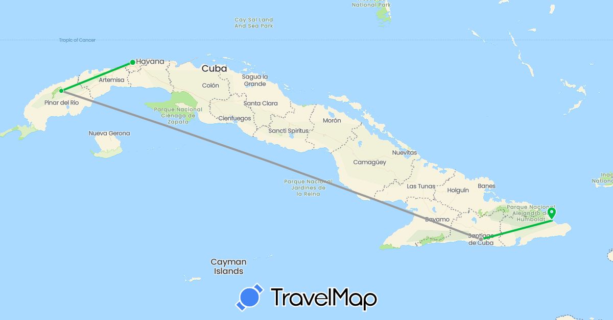 TravelMap itinerary: driving, bus, plane in Cuba (North America)